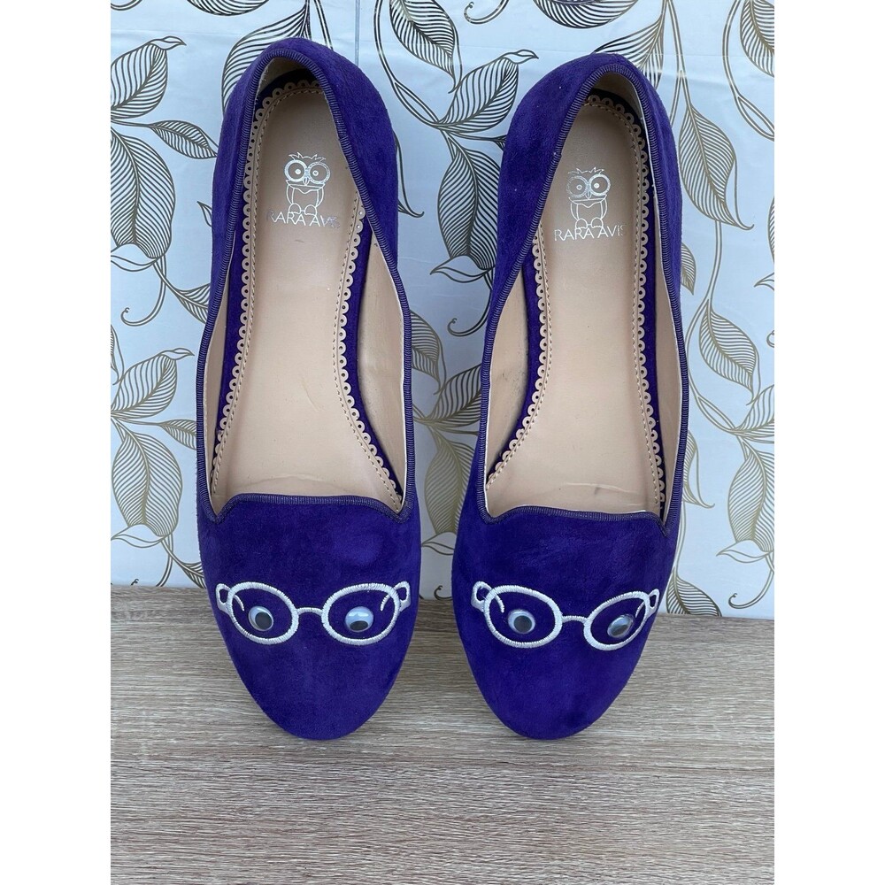 Rara Avis Iris Apfel Purple Suede Glasses Flats Loafers 9M Quirky - Picture 2 of 8